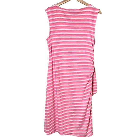 TALBOTS Day Dress Rayon Span Sleeveless Jersey Knit PINK Stripe Side Tie XL - Picture 4 of 7